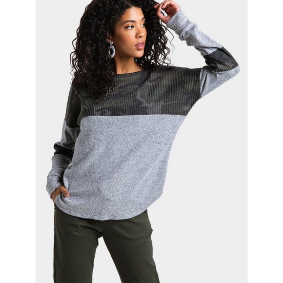 Camo Mixed Waffle Top - Picture 2 of 8